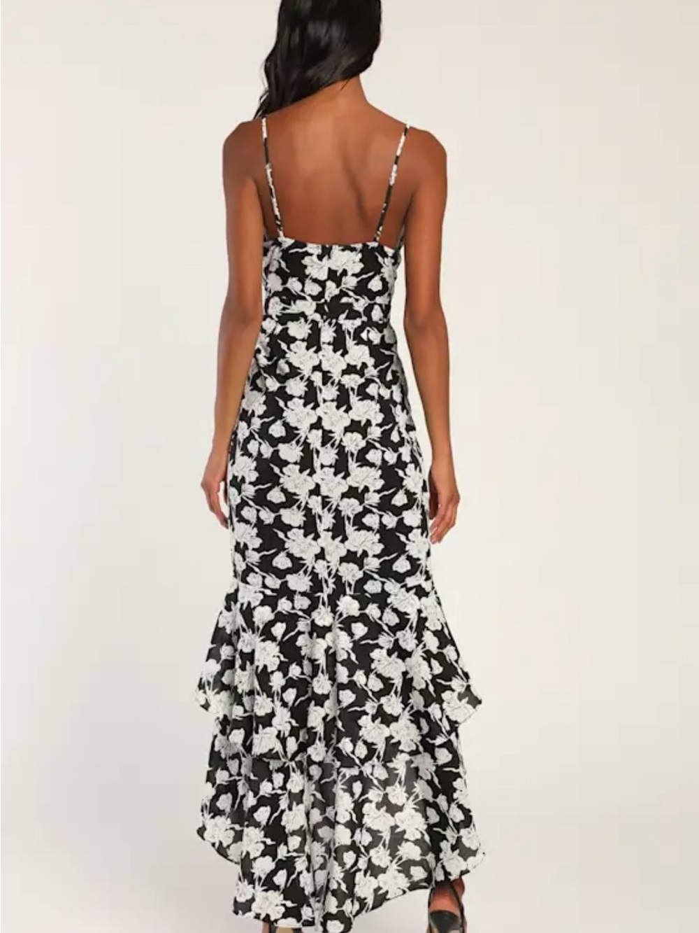 Lulus Darling Daylily Floral High Low Maxi Dress Black White Size L - Picture 2 of 12